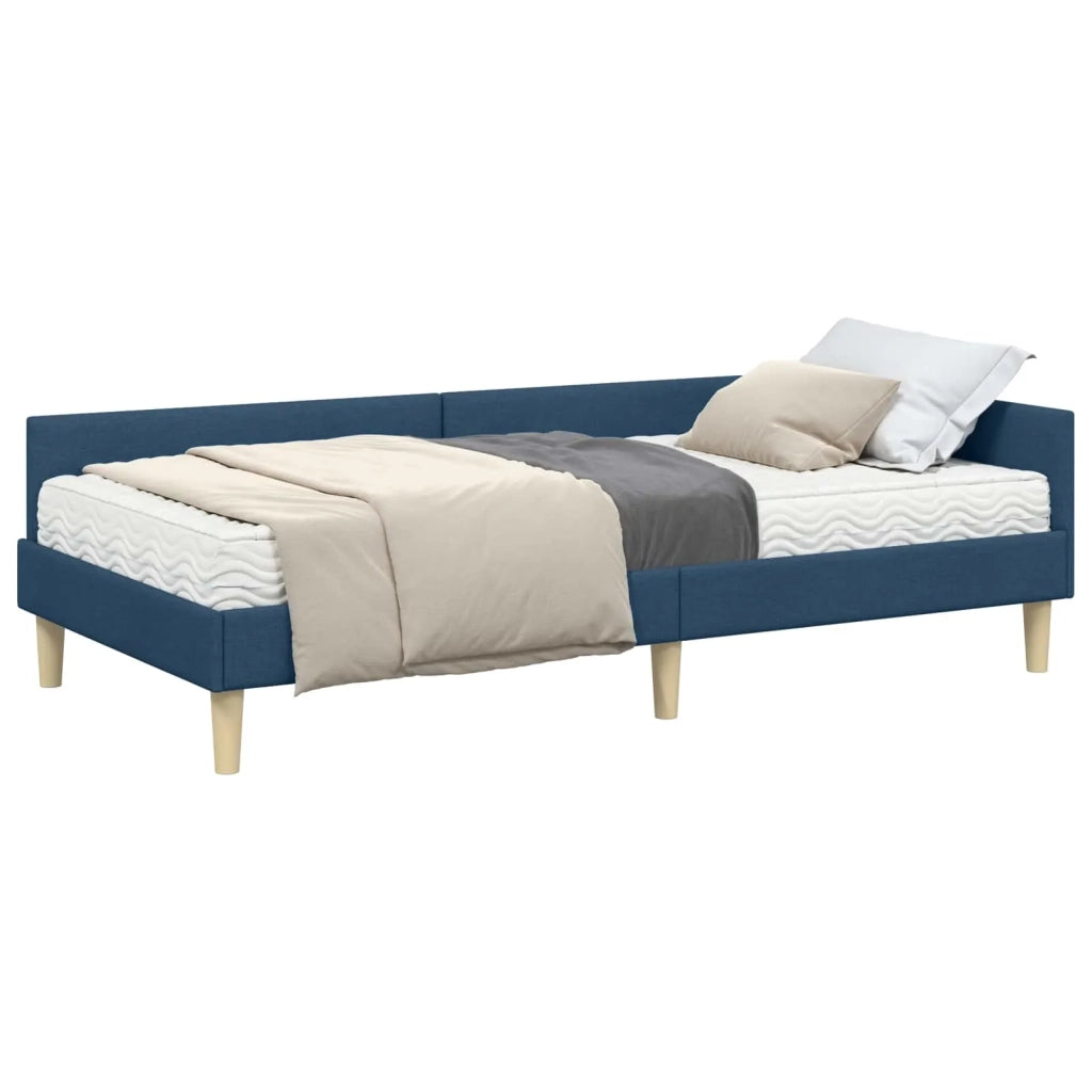 Letto singolo | Letto per adulti | Struttura Letto Angolare con Materasso 2 pcs Blu Tessuto