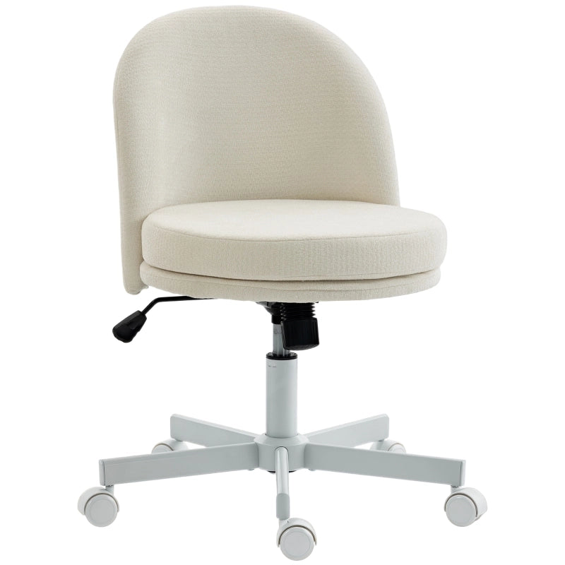 Sedia da ufficio per la casa, sedia da scrivania regolabile in altezza con effetto ciniglia, sedia da toeletta con funzione dondolo, color crema