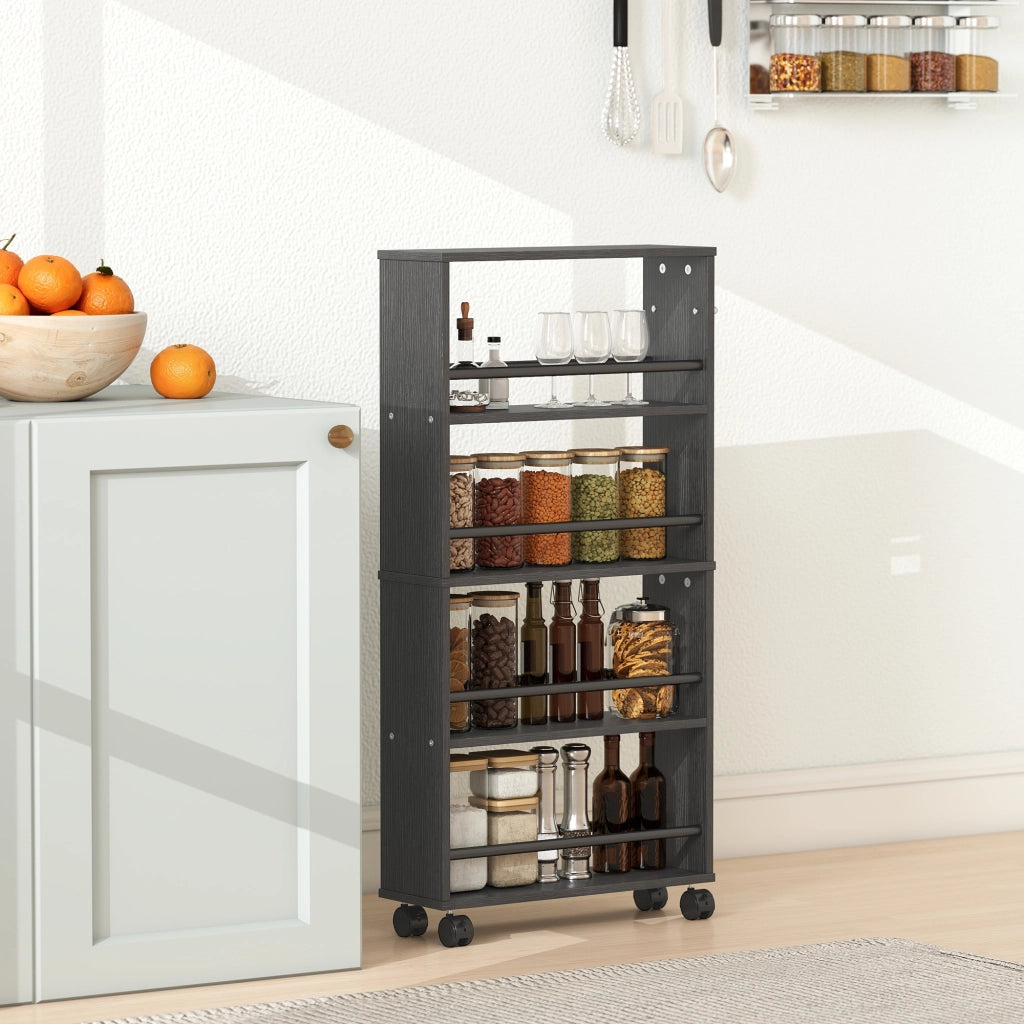 Scaffale Mobile con Rotelle ¨C Xylo ¨C 4 Ripiani Nero 45x15x91cm
