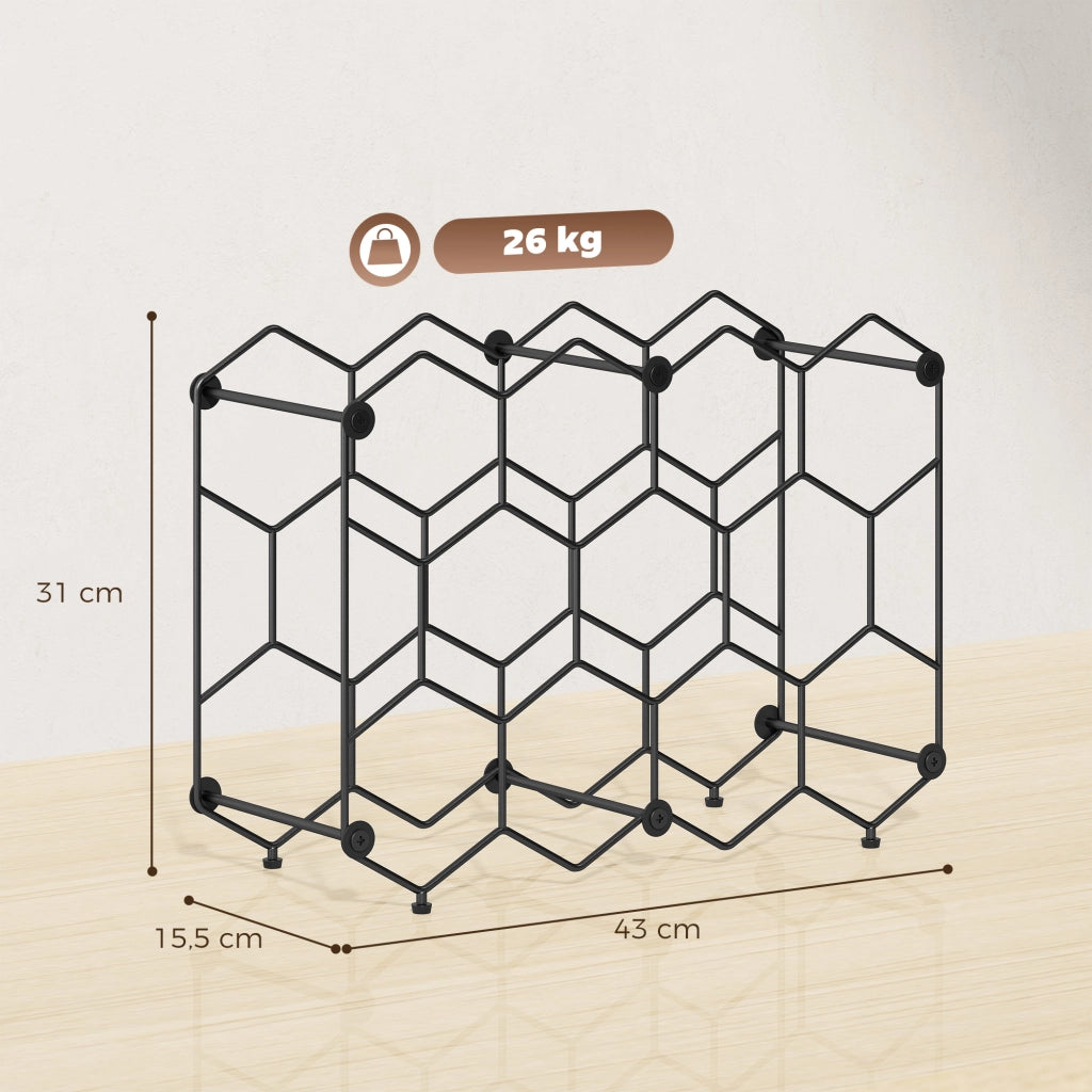 Libreria per Vini 13 Bottiglie Design a Nido d'Ape ¨C Zephmum ¨C Nero Metallo 43x16x31 cm