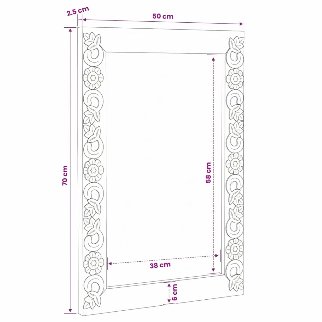 Specchio da Parete | Specchio decorativo Rettangolare Marrone Noce 70 x 50 cm