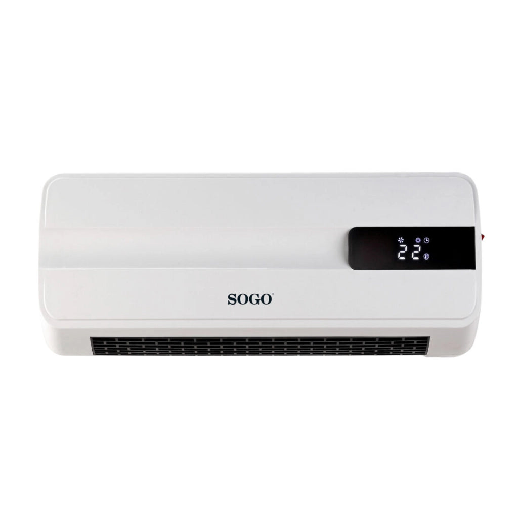 Termoventilatore da parete PTC 2000W con display LED digitale, telecomando, timer 7 giorni, termostato elettronico - SOGO