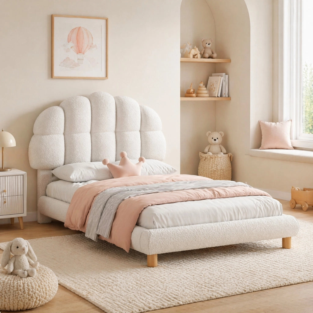 LETTO imbottito 90x200 cm Bouclé Bianco