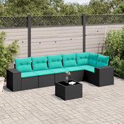 Set Divani da Giardino 7 pz con Cuscini Nero in Polyrattan 3222596