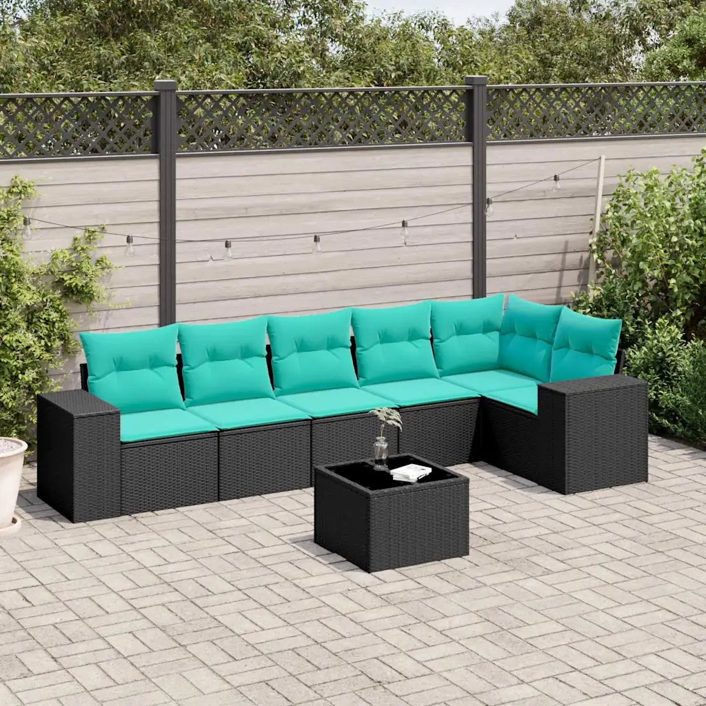 Set Divani da Giardino 7 pz con Cuscini Nero in Polyrattan 3222596