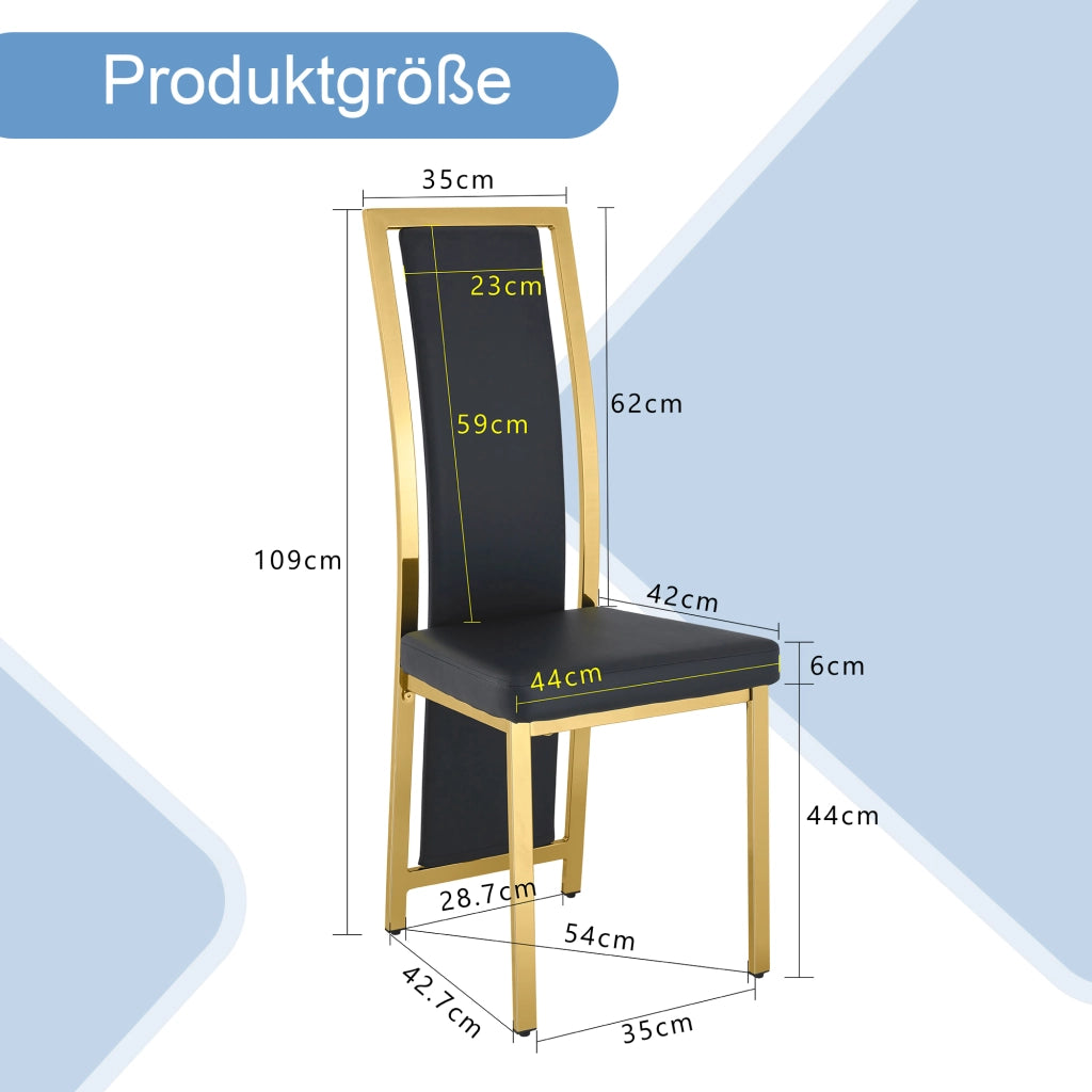 SEDIA da pranzo Set da 4 pezzi 109 cm Nero/Oro in PU e metallo