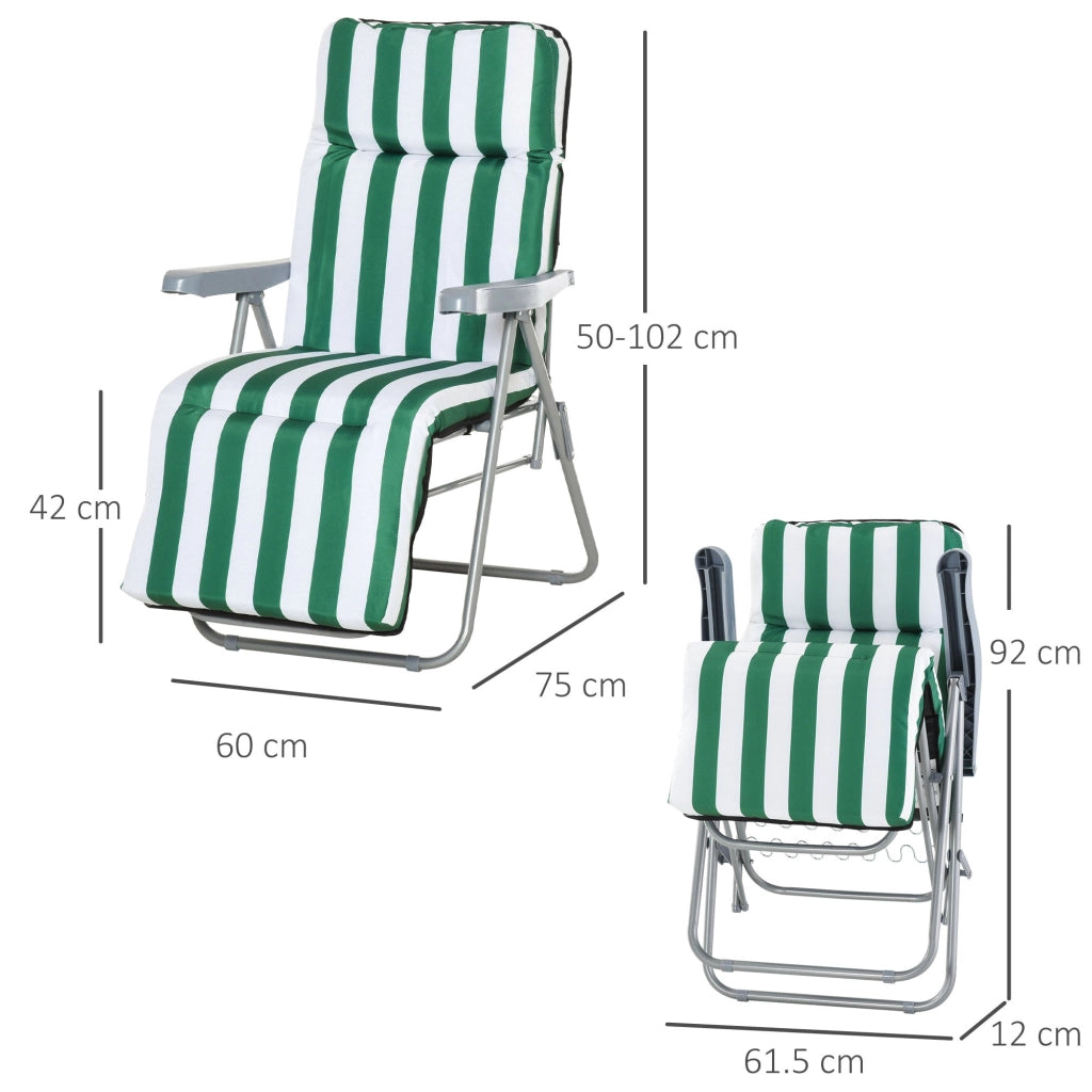 Set 2 Sedie a Sdraio da Giardino Sdraio Prendisole con Braccioli Reclinabili bianco e verde