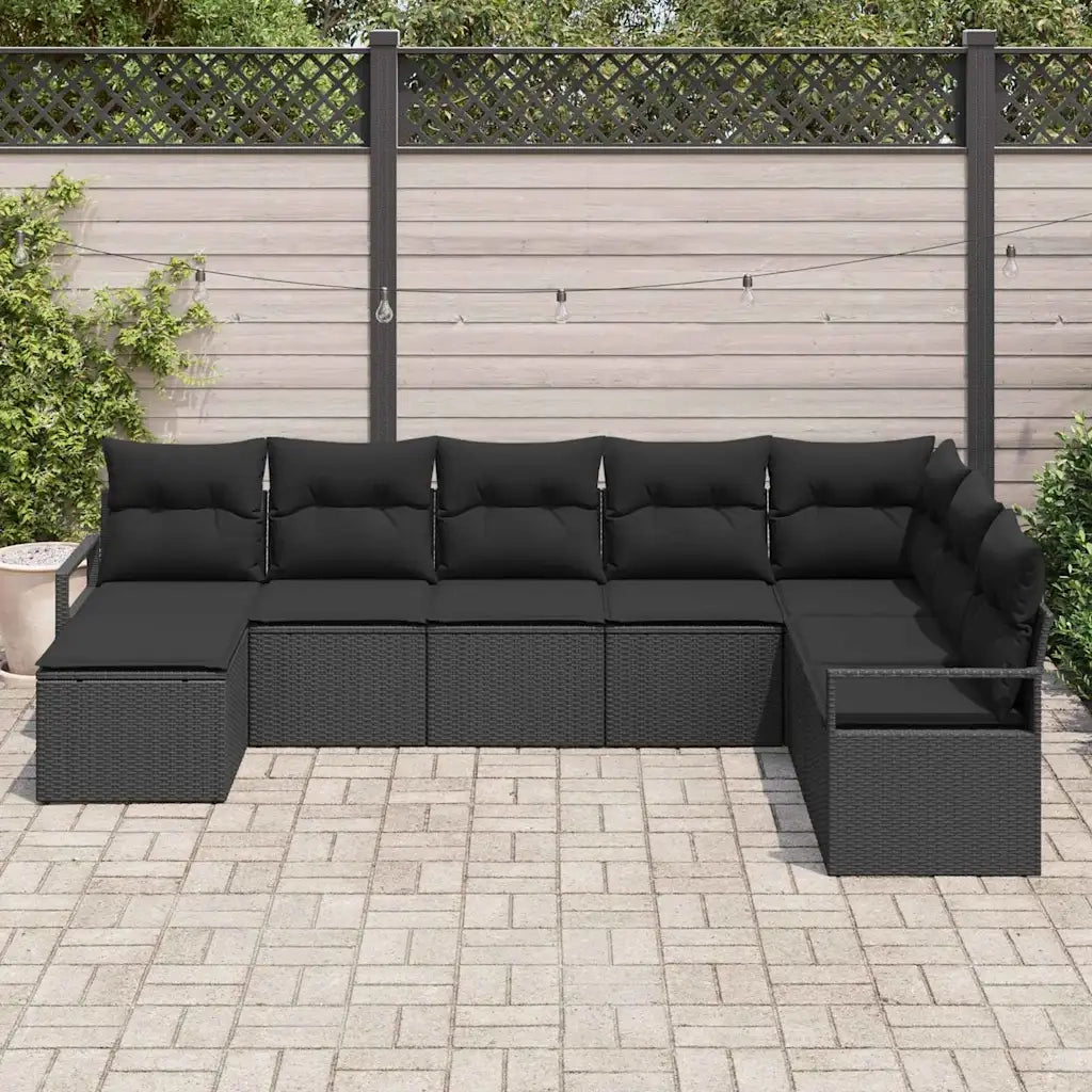 Set di divani con cuscino 8 pcs Nero polyrattan