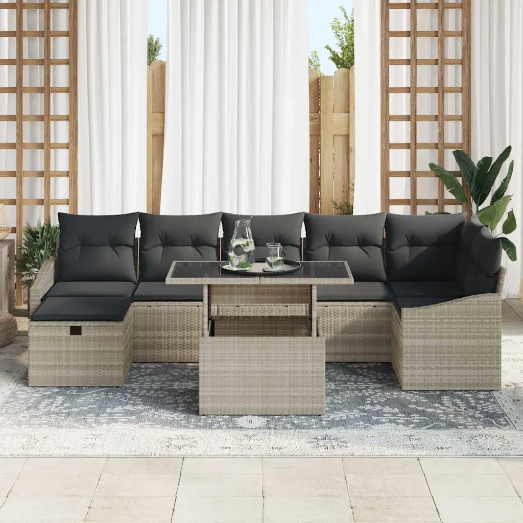 Set Divano da Giardino 8 pcs Grigio chiaro Poly Rattan