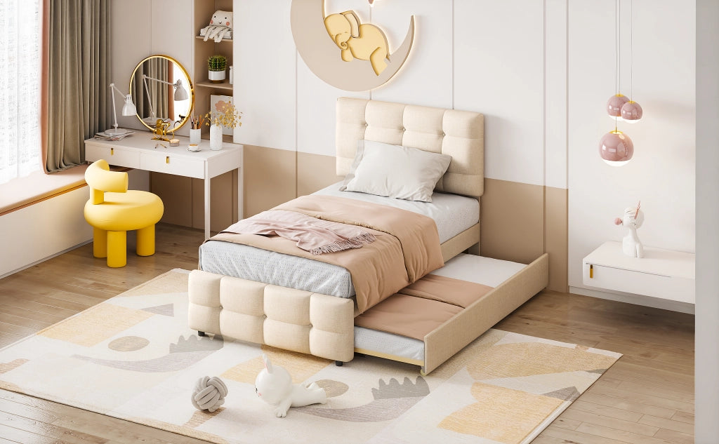letto imbottito lino beige 90 x 200 cm