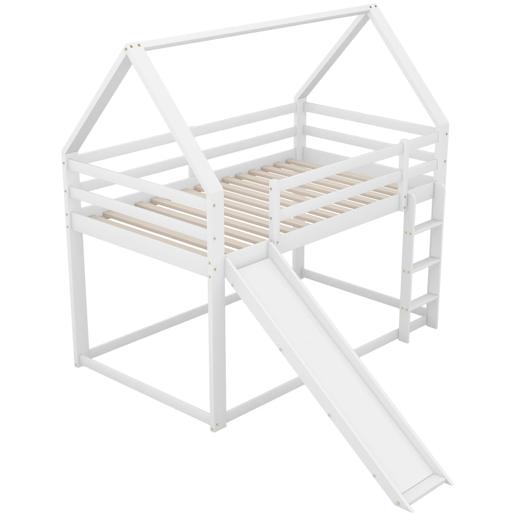 LETTO A CASTELLO a casetta 90x200 cm con scivolo e scala Bianco