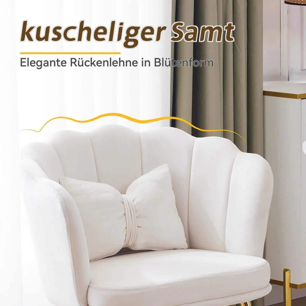 SEDIA imbottita set da 4 pezzi in velluto beige con schienale a petalo