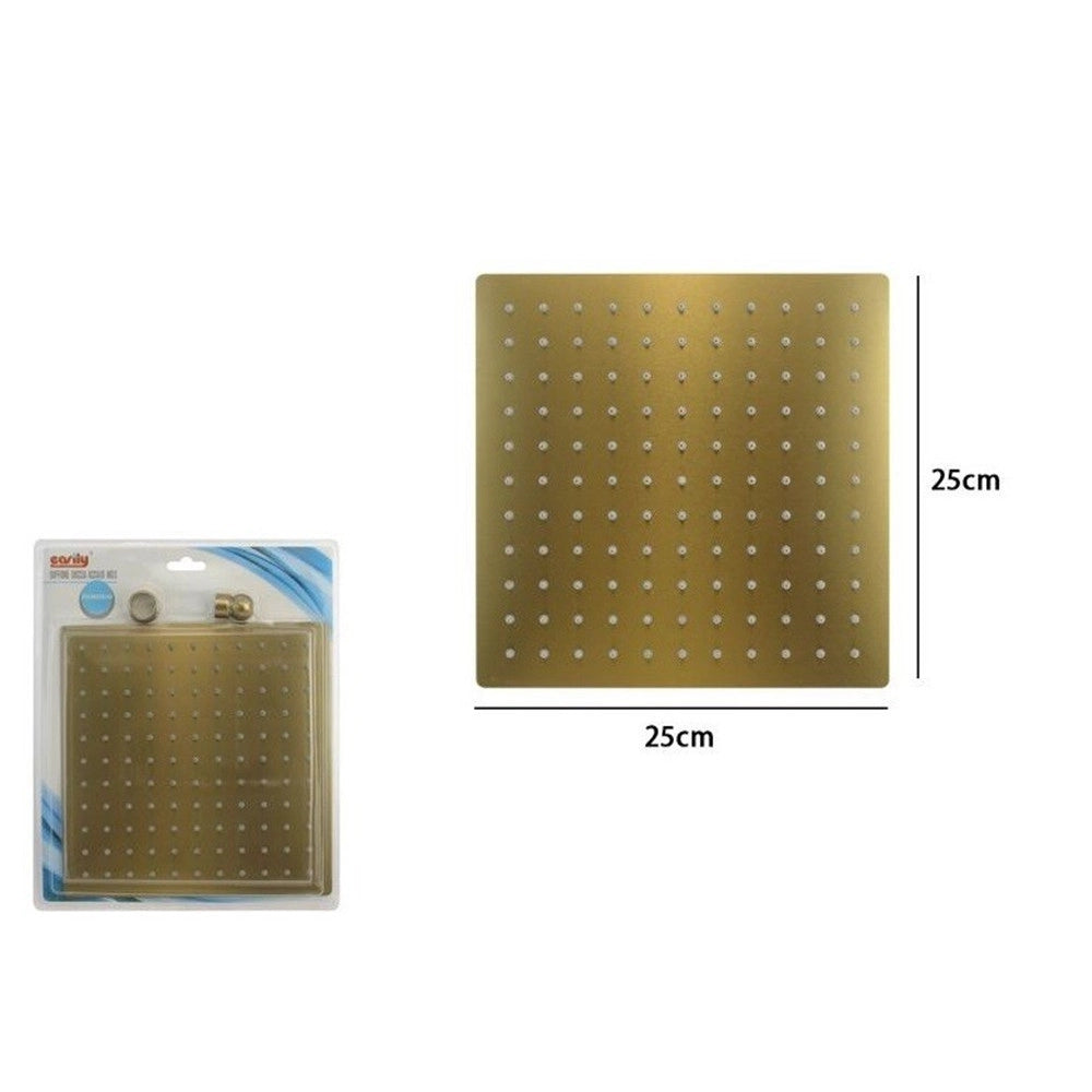 Trade Shop - Soffione Doccia Ultra Slim Quadrato 25x25cm Oro Satinato Attacco Universale ½ Bagno 87882 -