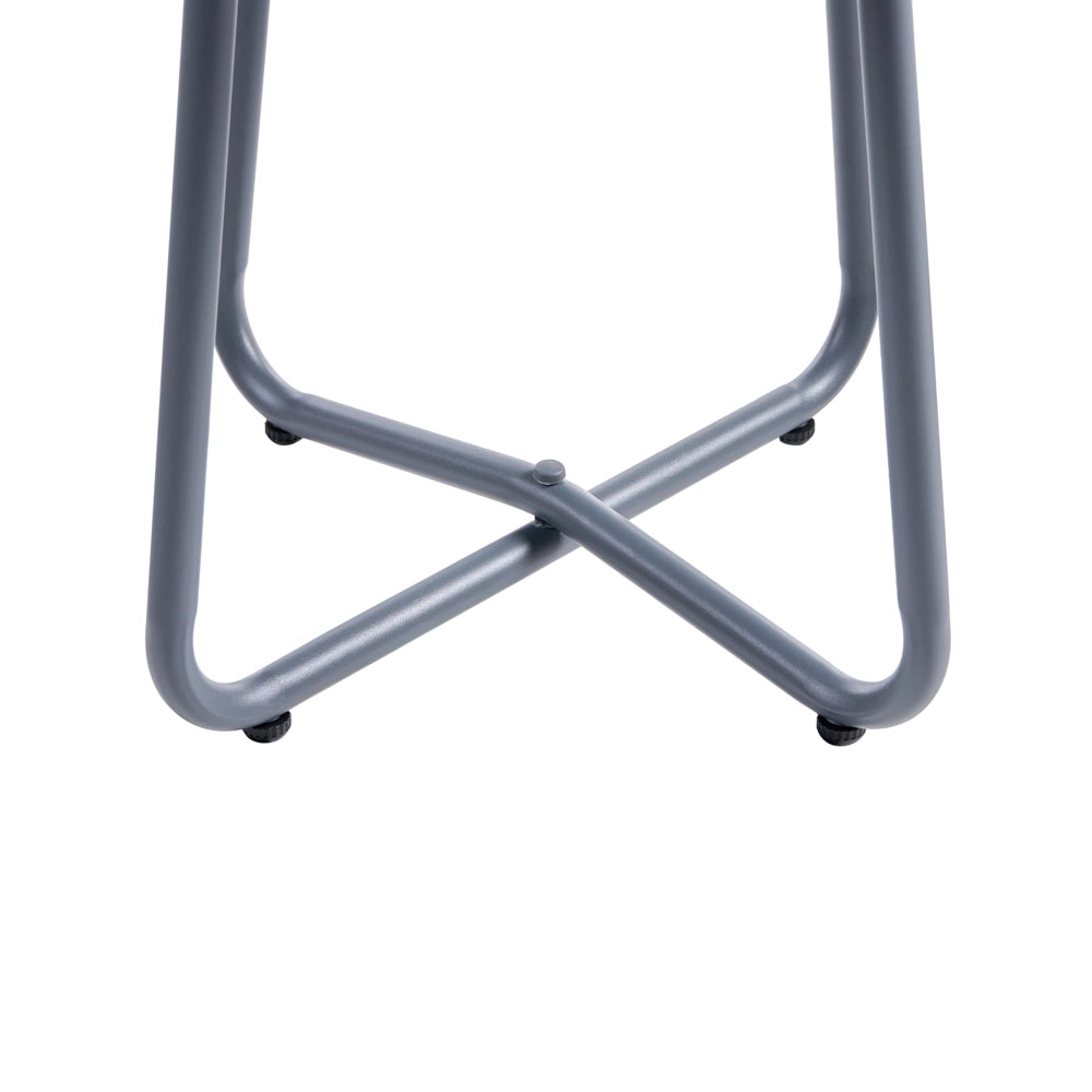 Set da salotto da esterno con struttura in acciaio grigio scuro e sedute in tessuto 2 poltrone e tavolo