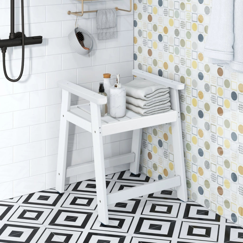 Sgabello doccia per vasca da bagno e depilazione gambe, Sgabello da bagno impermeabile con braccioli Bianco