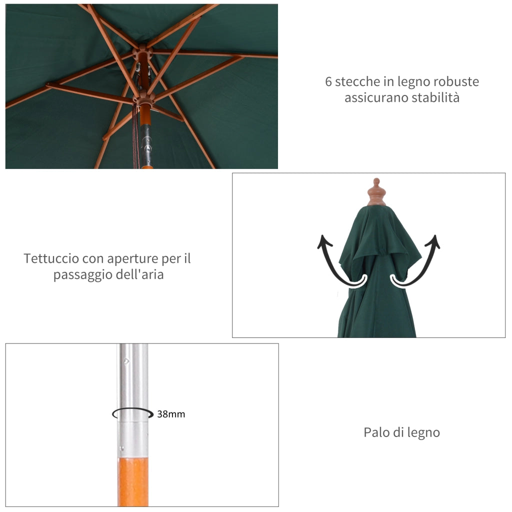 Ombrellone da Giardino Inclinabile ¨C Xylo ¨C 2x1.5m Legno Verde 6 Stecche