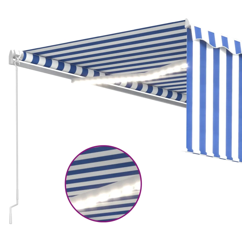 Tenda Sole Retrattile Manuale con LED 4x3m Blu e Bianco 3069301