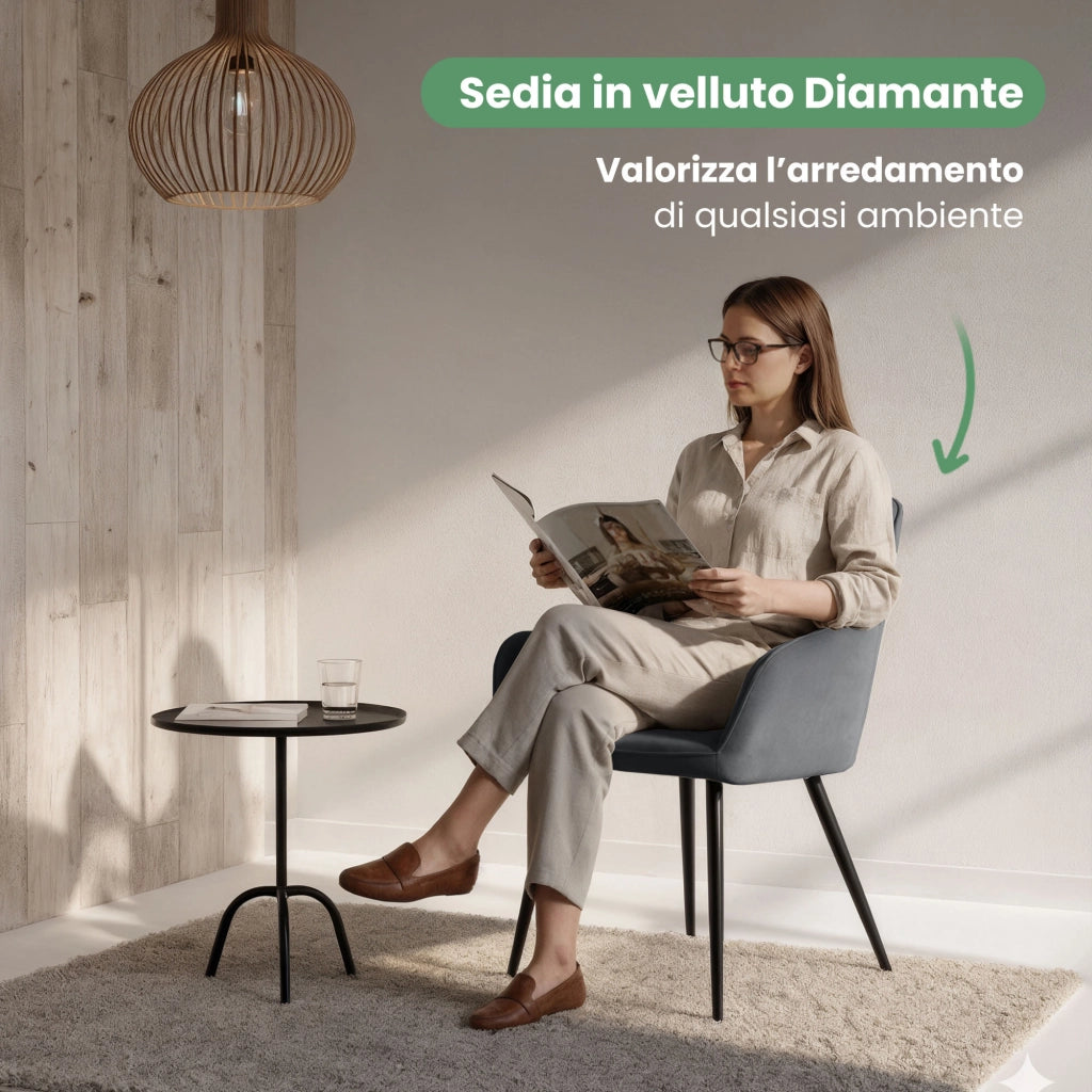 Set di 6 Sedie in velluto trapuntato DIAMANTE Grafite gambe nere