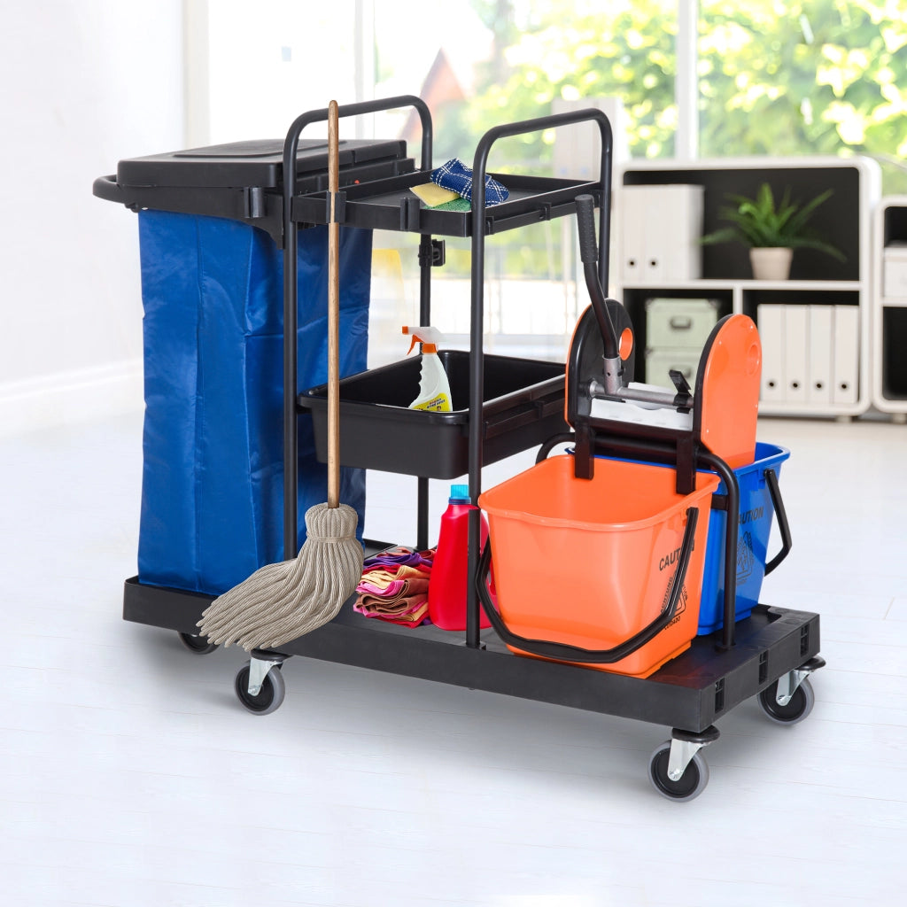 Carrello Pulizie Professionale 3 Ripiani ¨C Minimal ¨C Nero 111x63.3x103 cm