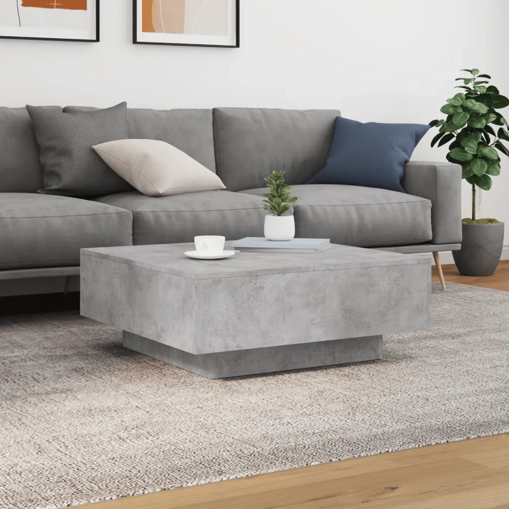 Tavolino Salotto-Tavolino da soggiorno-Tavolo Grigio Cemento 80x80x31 cm Legno Multistrato