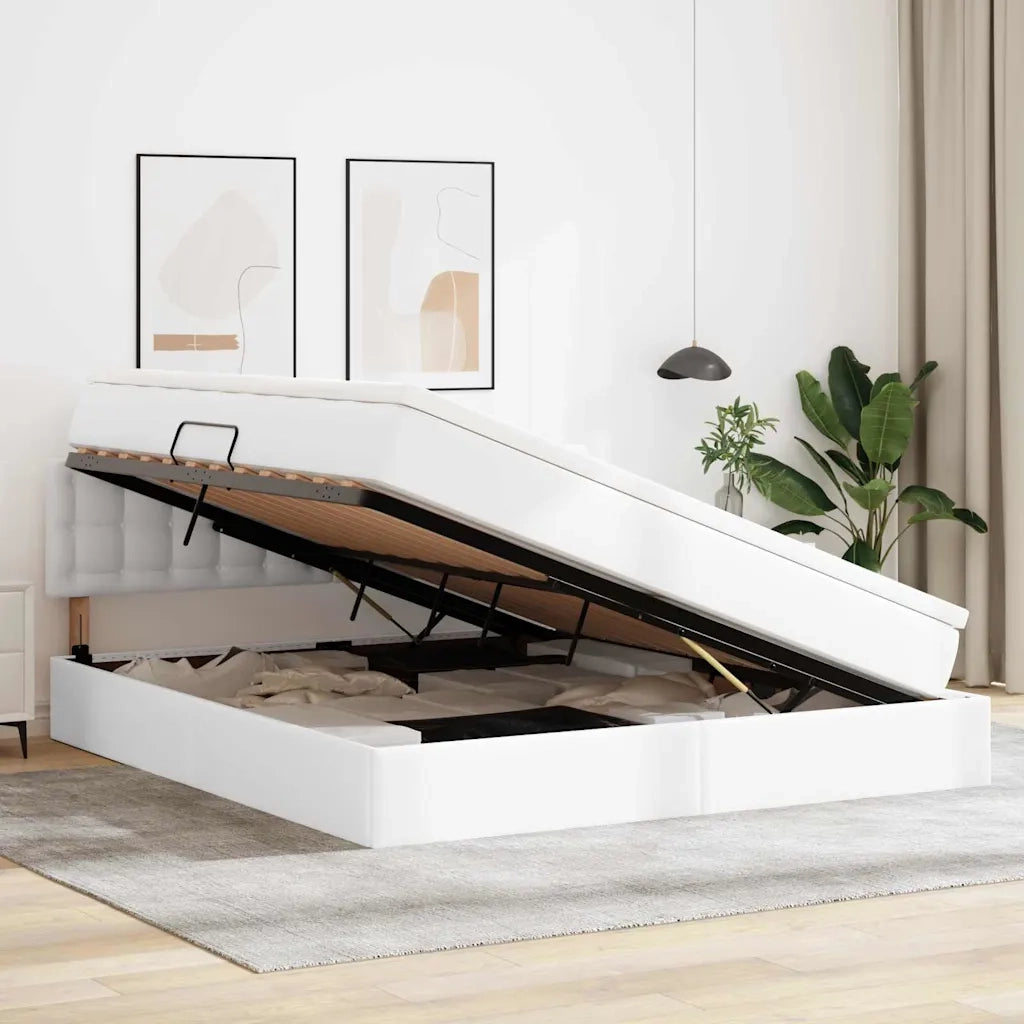 Letto con contenitore e materasso Bianco Puro 160 x 200 cm