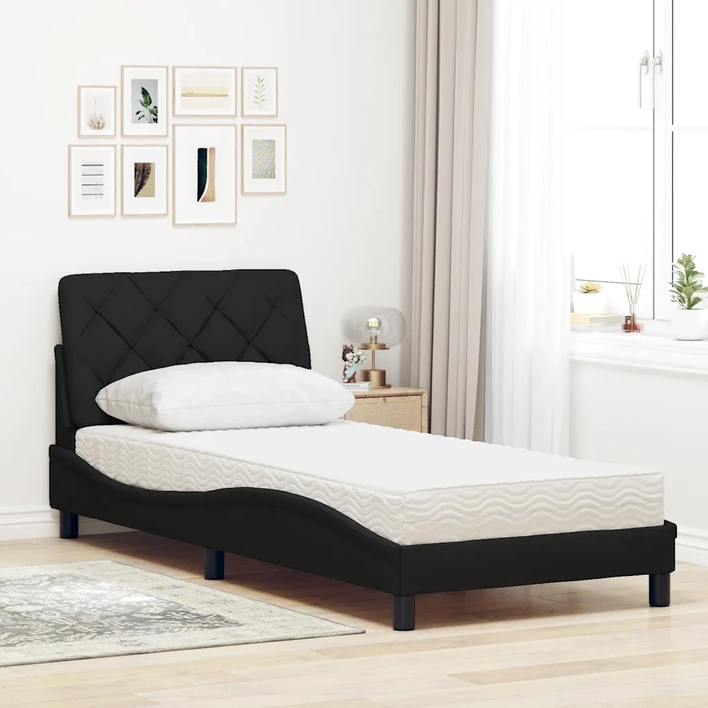 Letto con Materasso-Struttura Letto con Materasso Nero 90x200 cm in Tessuto