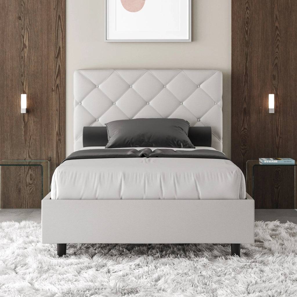 BS COM Letto una piazza e mezza contenitore imbottito 120x190 similpelle bianco