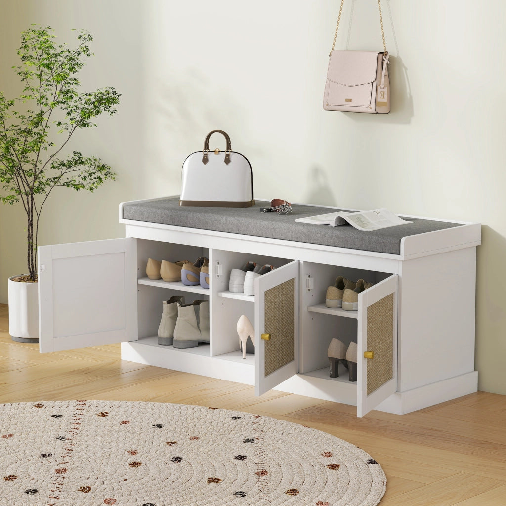Panca portascarpe con cassetti e ripiano regolabile ¨C zephmum ¨C bianco, 105x35x47cm