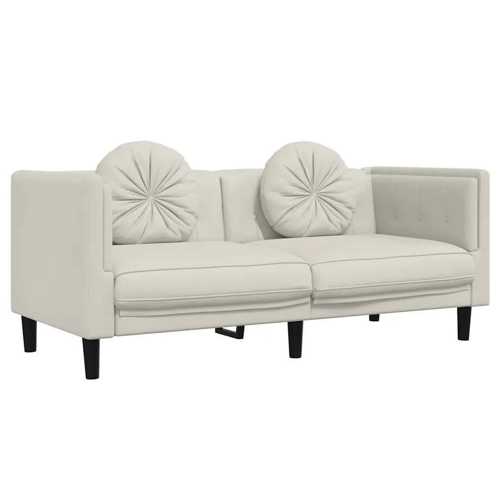 Divano a 2 Posti con Cuscini-Sofa 2 Posti con Cuscini Crema in Velluto