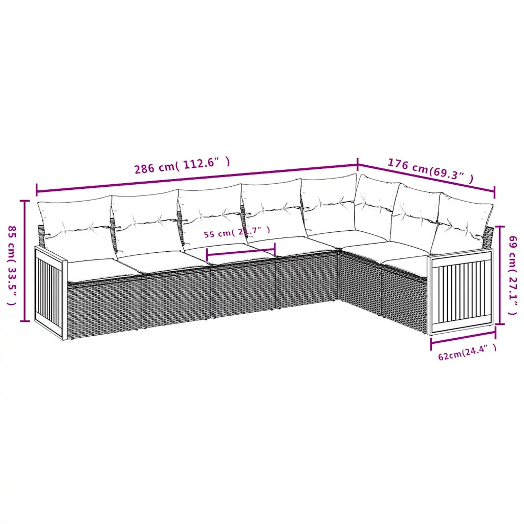 Set Divani da Giardino 7 pz con Cuscini Nero in Polyrattan 3227709