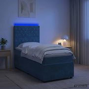 Letto Box Spring LED con Materasso Blu 80 x 200 cm Velluto 3455955