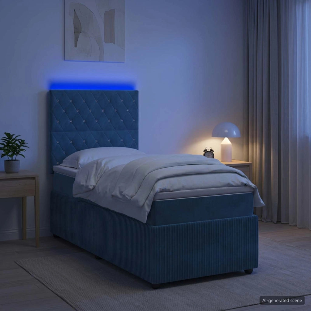Letto Box Spring LED con Materasso Blu 80 x 200 cm Velluto 3455955