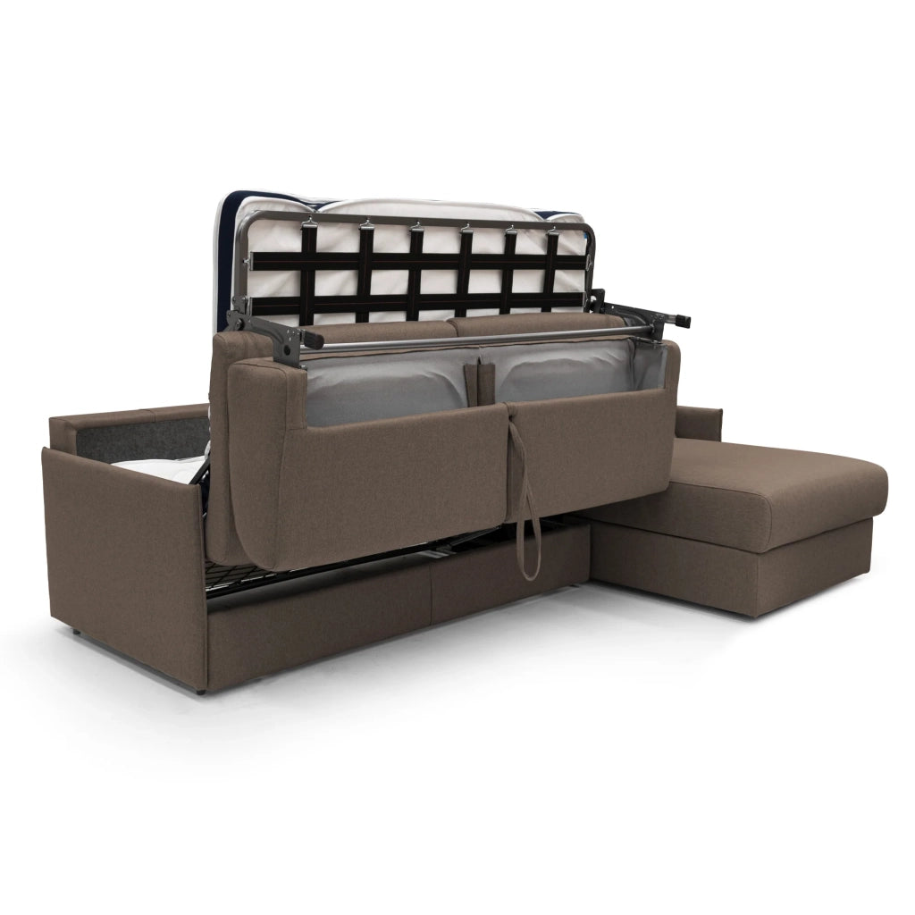 Evans Divano letto angolare con penisola in morbido tessuto impermeabile T13 232 cm Destro (mat. 120x197)  marrone