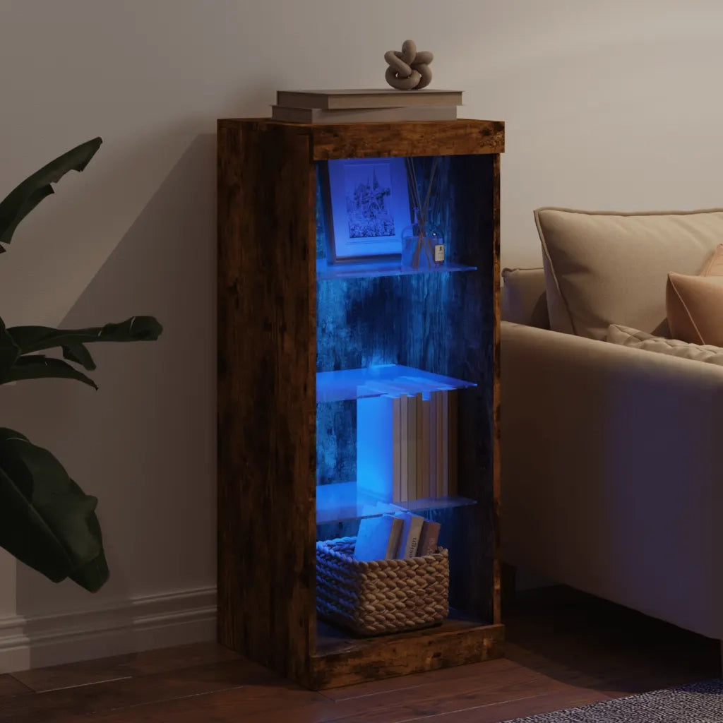 Credenza con Luci LED-Buffet-Armadio da cucina Rovere Fumo 41x37x100 cm 356234