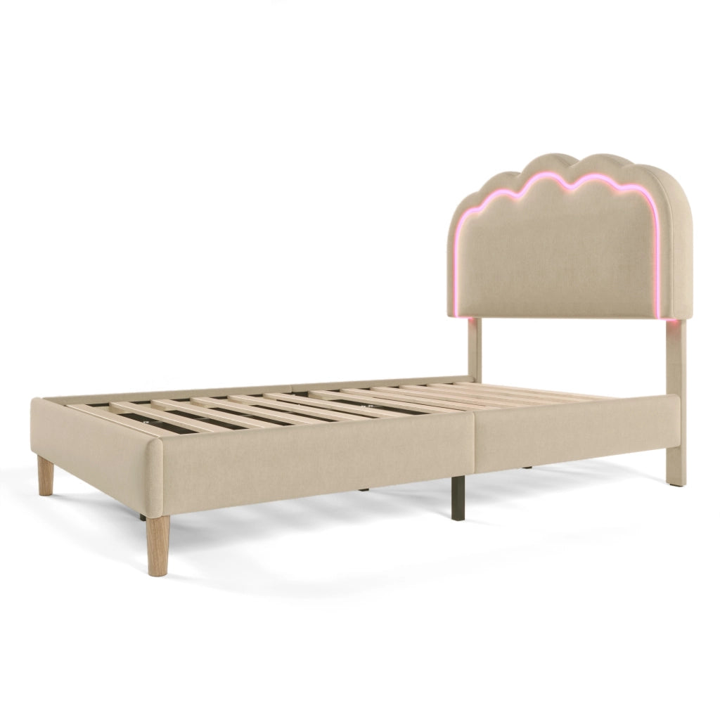 letto imbottito lino beige 90 x 190 cm