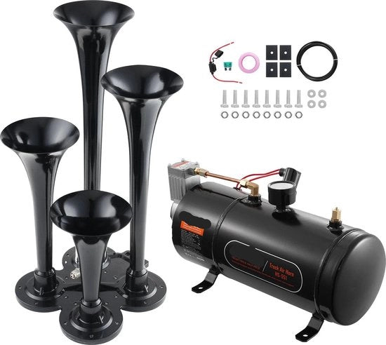Clacson per Auto - 4 Pezzi - Fischietto Acustico - 12 Volt - Con Compensatore - 150DB - Nero
