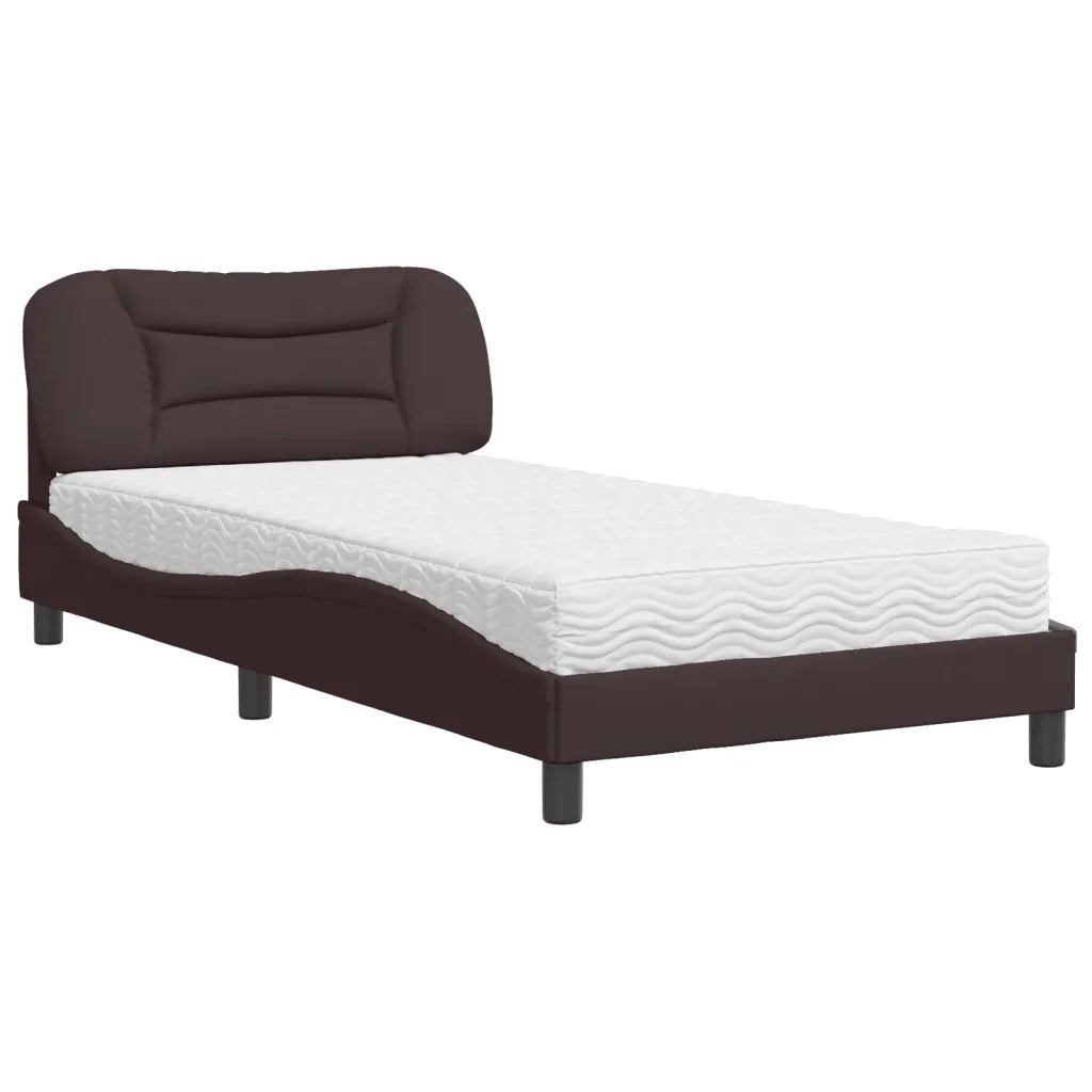 Letto con Materasso-Struttura Letto con Materasso Hvar Marrone Scuro 100x200 cm in Tessuto