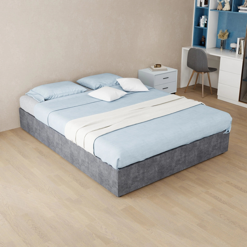 DESMIU Lit contenitore 140 × 200 cm 2 posti con LED e schienale regolabile, senza materasso, in tessuto, grigio