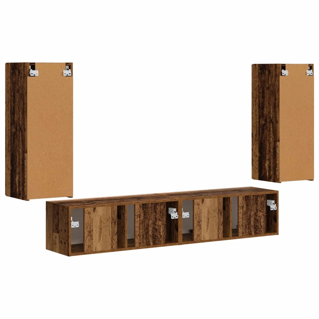 Set di Mobiletto da TV a Parete 4 pz-Credenza per TV sospesa Legno vecchio 218073