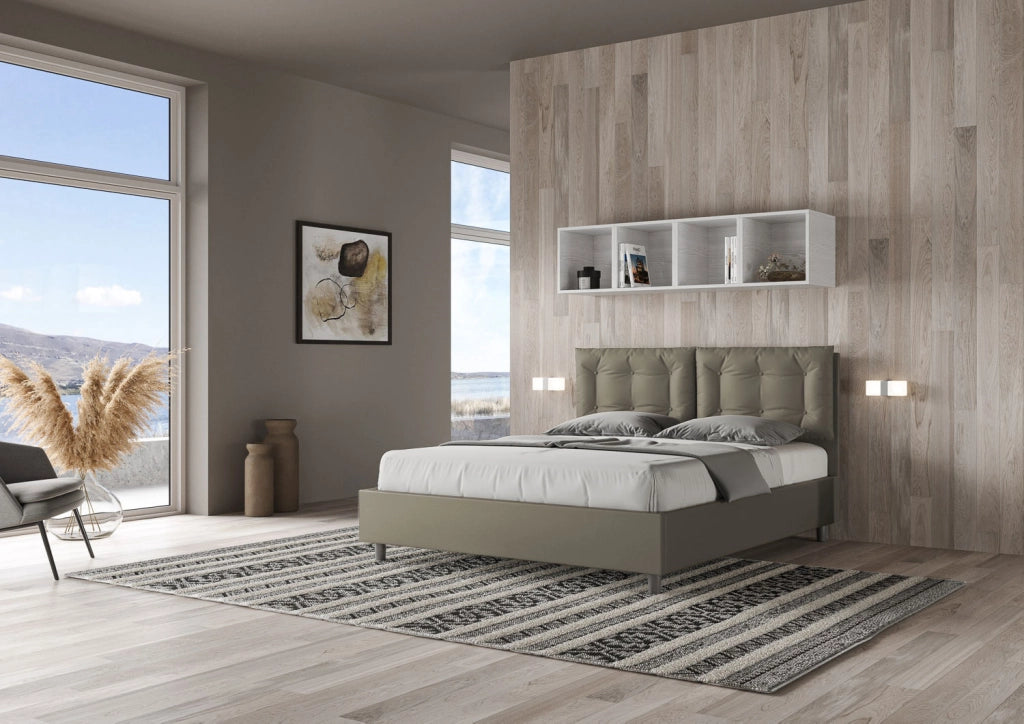 BS COM Letto matrimoniale con rete imbottito 160x190 similpelle cappuccino