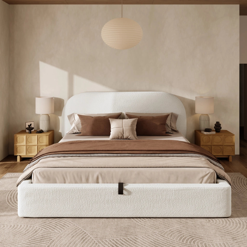 letto imbottito bouclé beige 180 x 200 cm