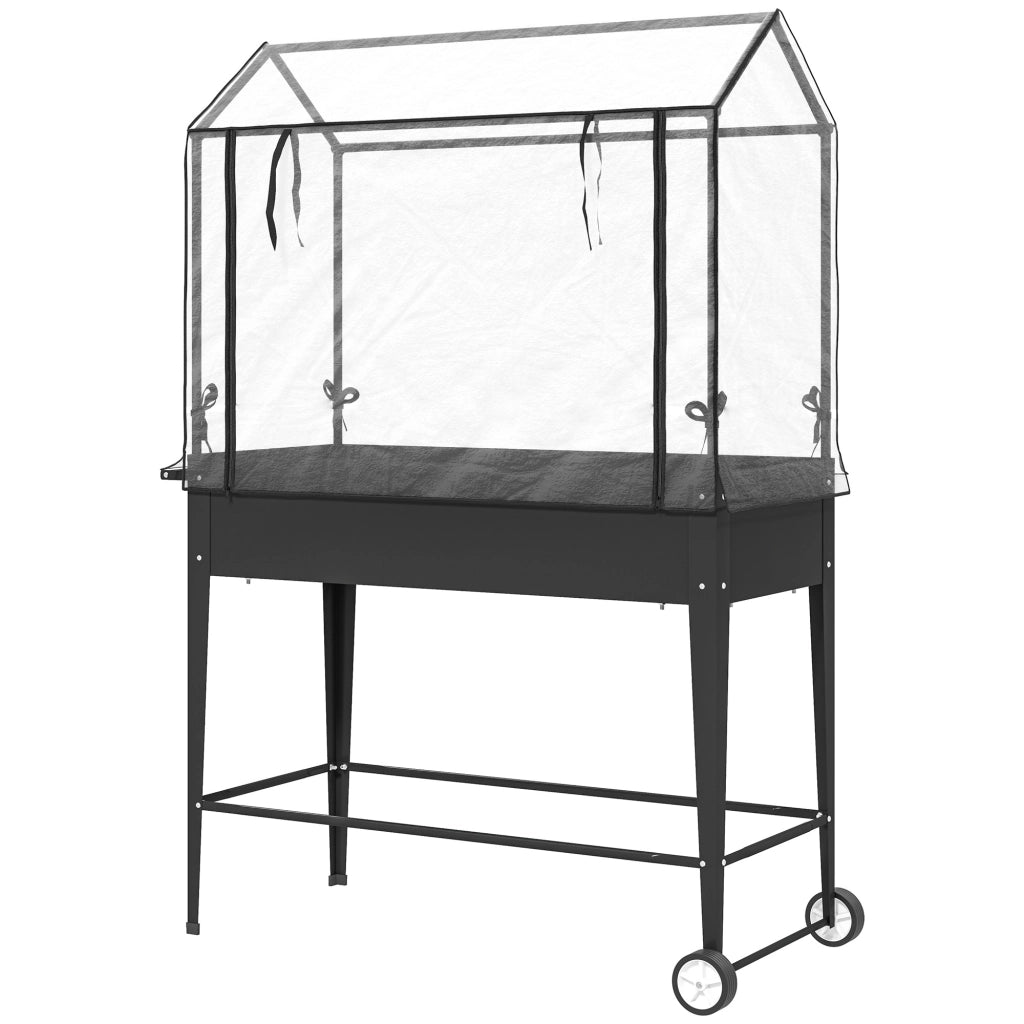 Fioriera rialzata su ruote con telo PVC ¨C Xylo ¨C Nero 100x45x152 cm foro drenaggio