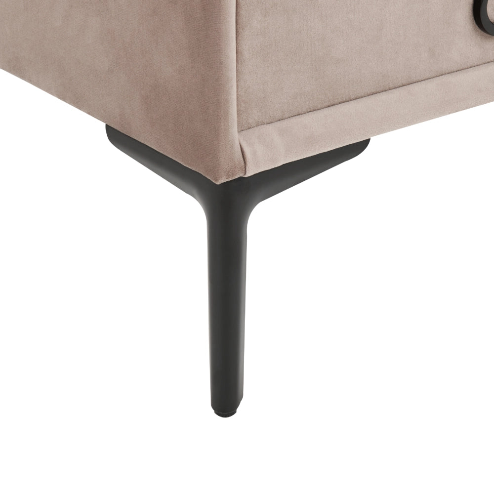 Comodino Velluto Grigio Tortora Gambe in Metallo Nero con 2 Cassetti Contenitori 44x 38 cm Comodino