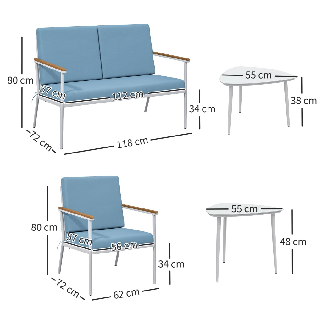 Set giardino 5 pezzi con divano, 2 poltrone e 2 tavolini ¨C Minimal ¨C blu chiaro