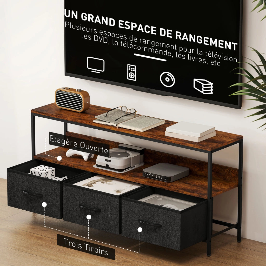 Mobile TV per TV fino a 55 pollici con 3 cassetti e piedi in acciaio ¨C zephmum ¨C marrone 120x29x56 cm