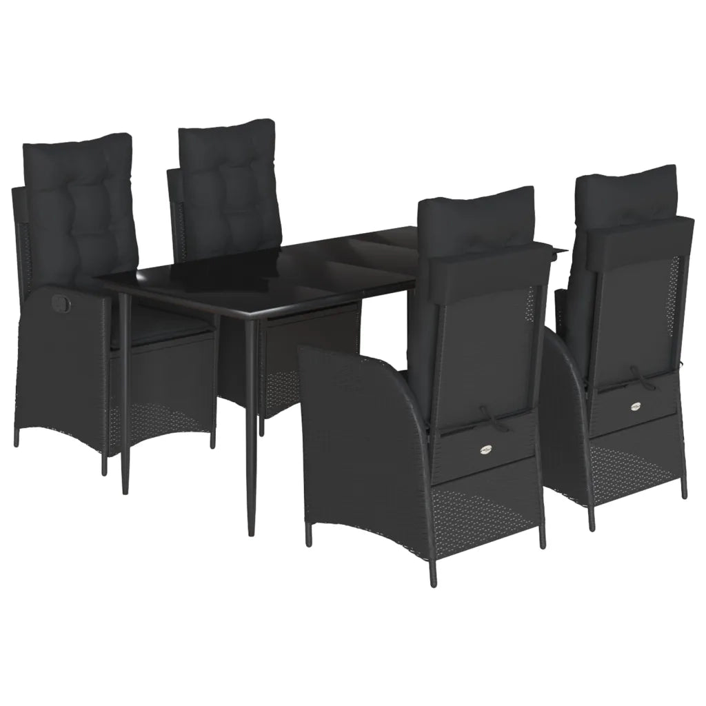 Set da Pranzo da Giardino 5 pz Nero con Cuscini in Polyrattan