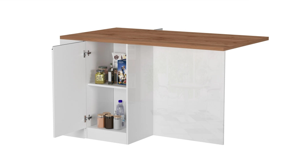 Isola Cucina SOLE 2 Ante – Bianco lucido/Rovere 160x90x90 cm, Made in Italy