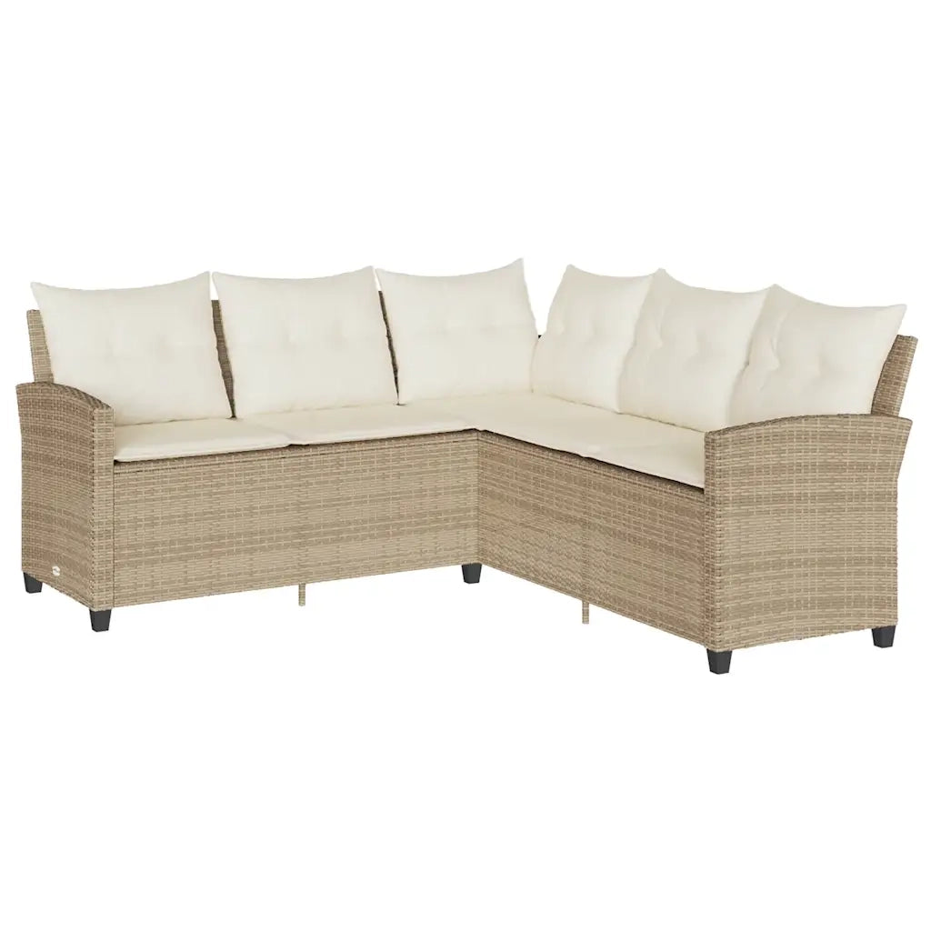 Set Divano da Giardino 6 pz con Cuscini a L Beige in Polyrattan
