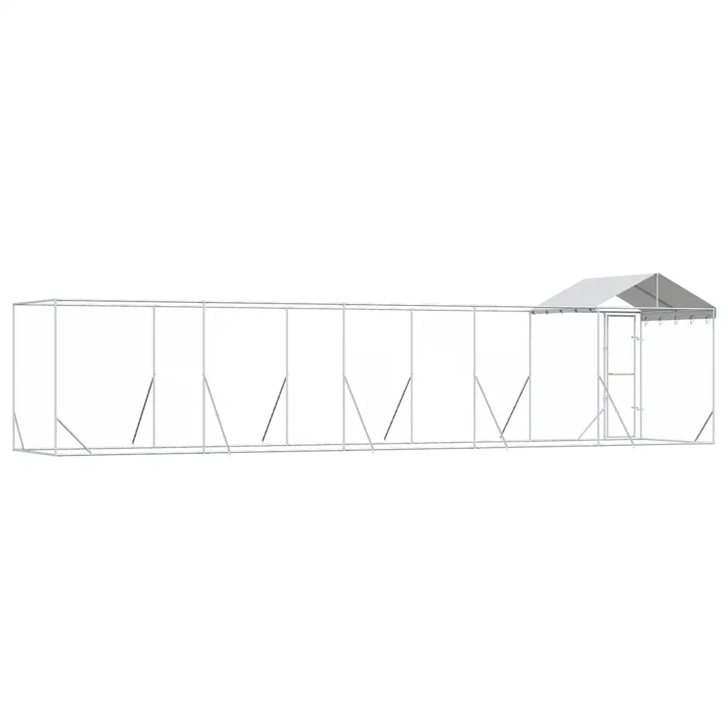 Cuccia Cani da Esterno Tetto Argento 10x2x2,5 m Acciaio Zincato 3190468