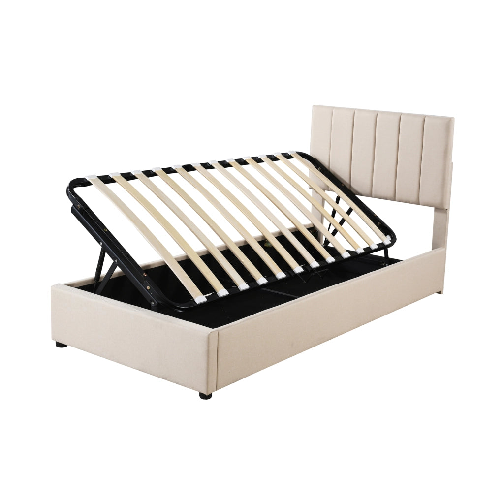 Letto Contenitore Imbottito Singolo ¨C MINIMAL ¨C 90x200, Tessuto Beige, Idraulico